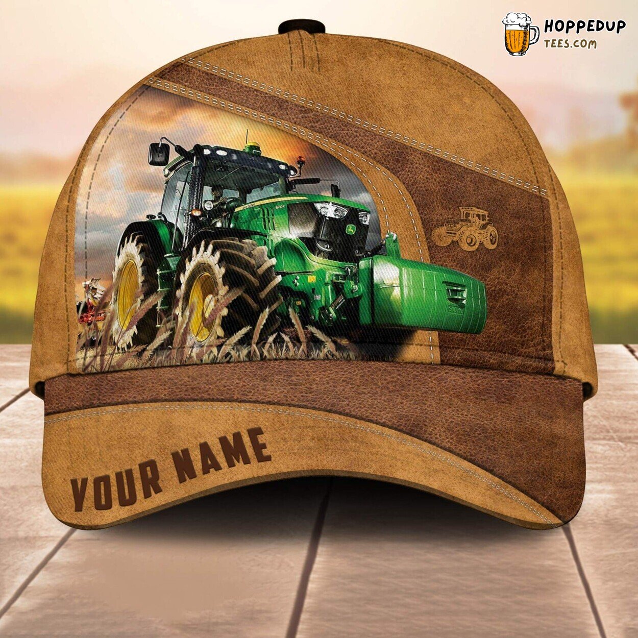 Custom Name Farm Tractor 3D Cap All Over Print Baseball Leather Pattern Love