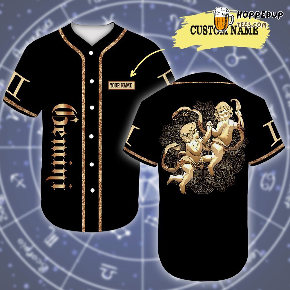 Custom Name Golden Gemini Theme Highlighted Baseball Jersey Tee
