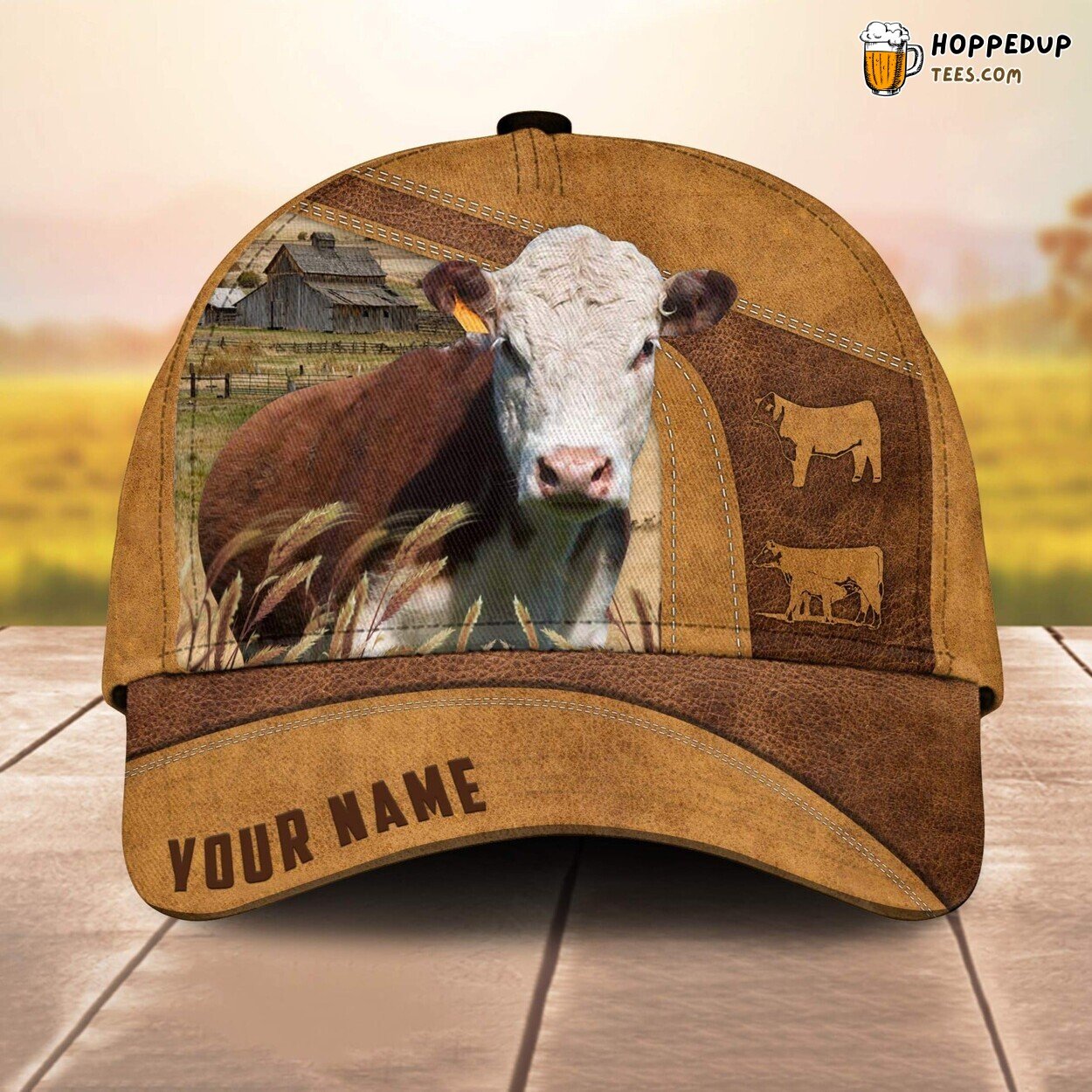 Custom Name Hereford 3D Cap All Over Print Baseball Leather Pattern Love Hat