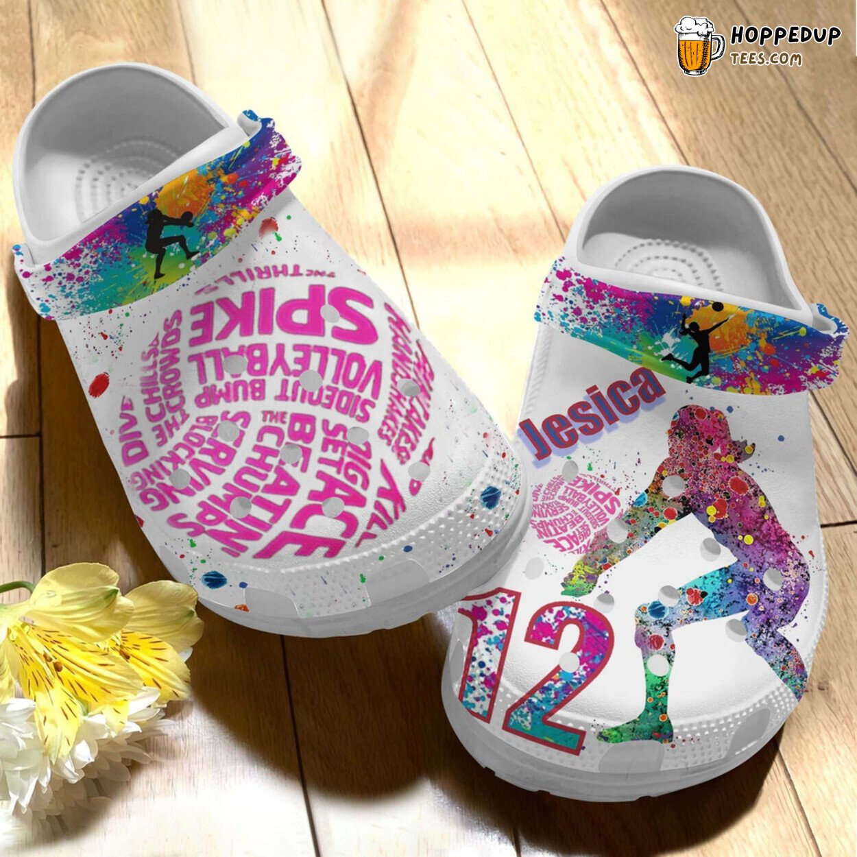 Custom Name Highlights Volleyball Sport Paint Flakes Rubber Clog Shoes