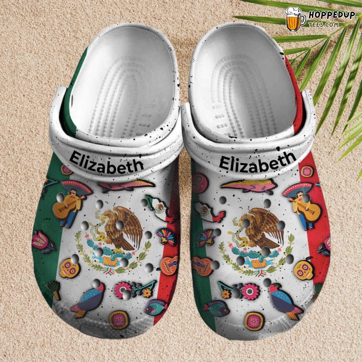 Custom Name Mexico Symbols Comfortable Unique Themed Clog Shoes