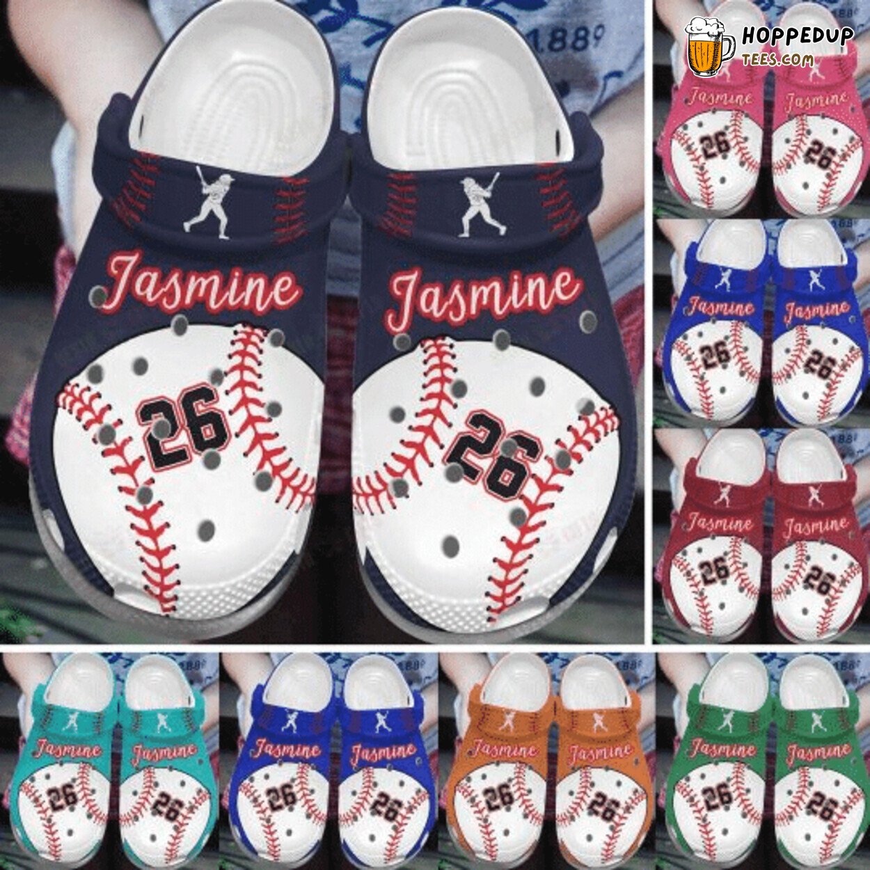 Custom Name Number Colorful Baseball Themed Comfort Clogs Shoes