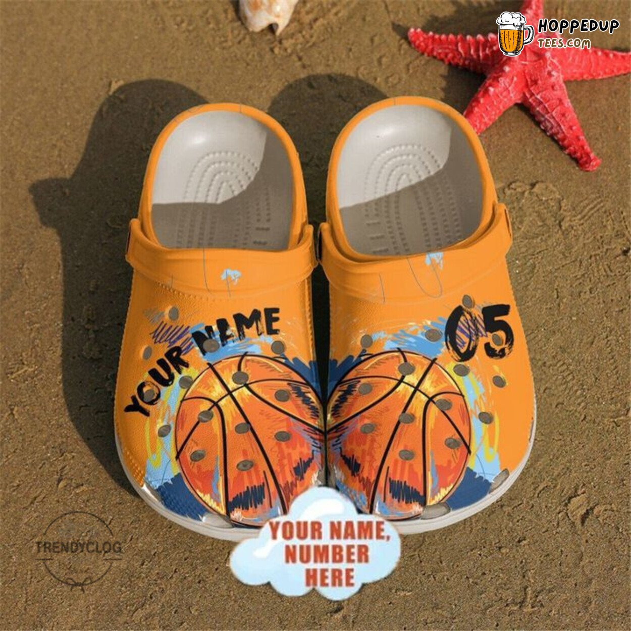 Custom Name Number Orange Basketball Comfortable Clog Shoes
