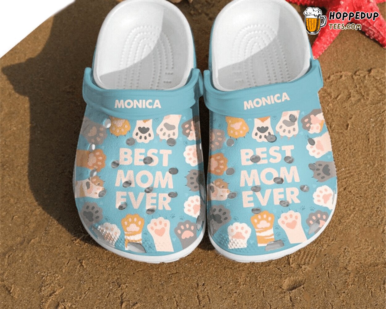 Custom Name Paw Best Mom Ever Themed Rubber Clog Shoes Comfy Design
