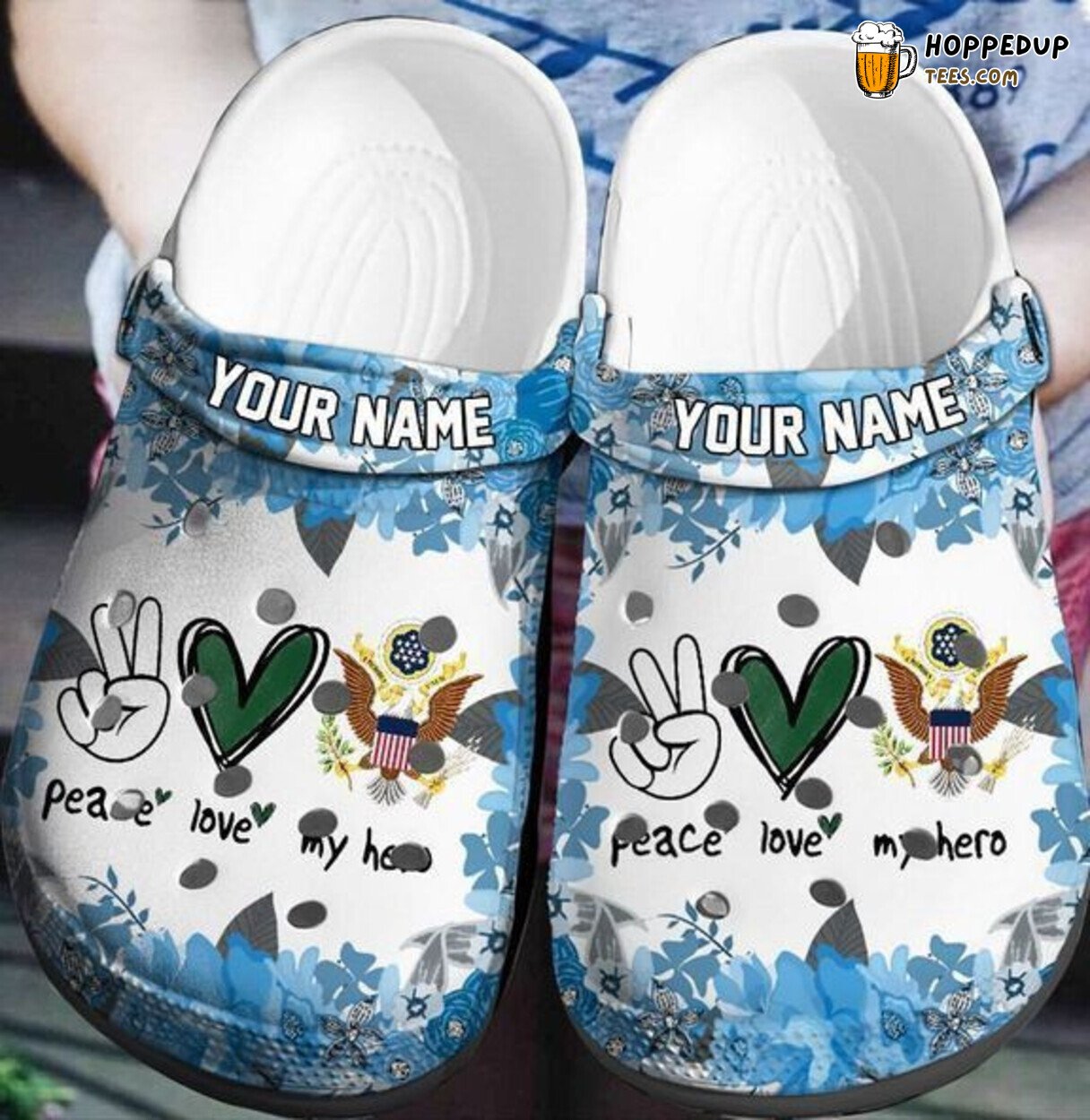 Custom Name Peace Love My Hero Hot US Army Rubber Clog Shoes Comfy