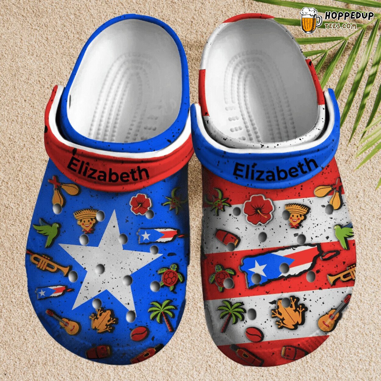 Custom Name Puerto Rico Symbols Cultural Themed Comfortable Clogs Shoes