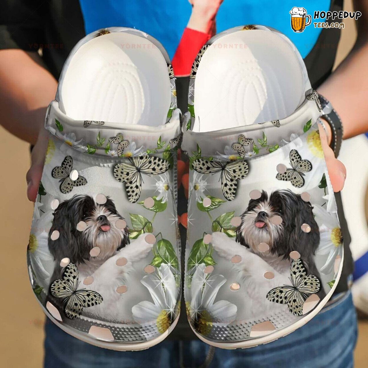 Custom Name Shih Tzu Daisy Design Rubber Clog Shoes Comfortable Gift