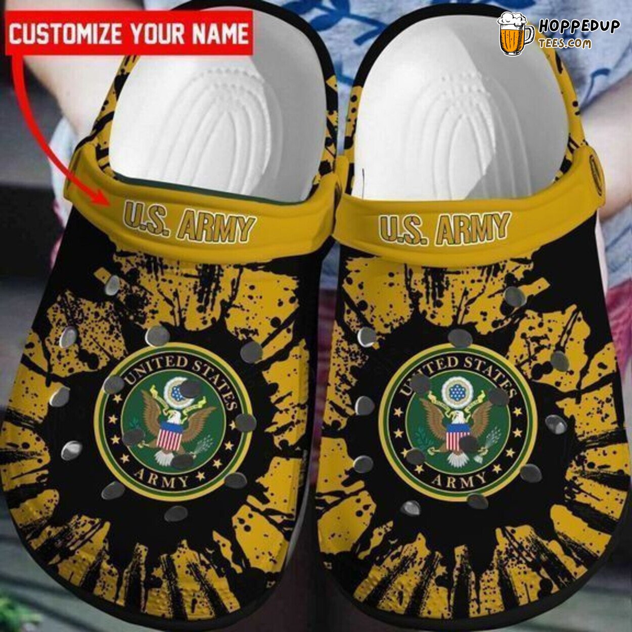 Custom Name US Army Paint Flakes Themed Comfortable Clog Shoes