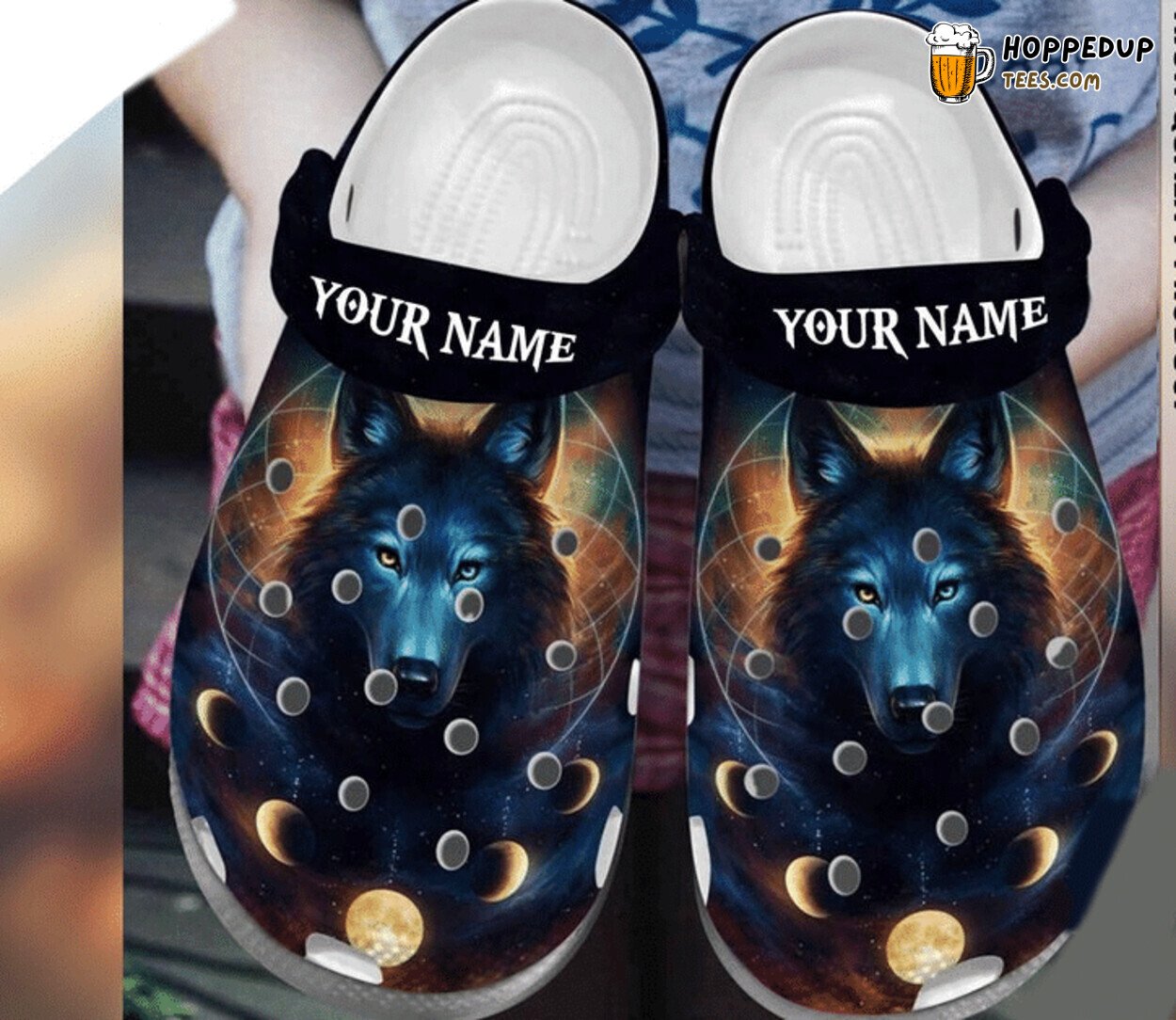 Custom Name Wolf Bohemian Theme Rubber Clog Shoes Comfy Footwear for Fans