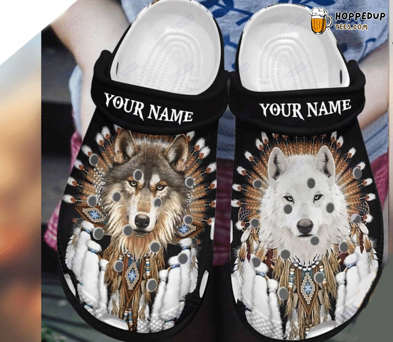 Custom Name Wolf Bohemian Themed Rubber Clog Shoes Comfortable Design