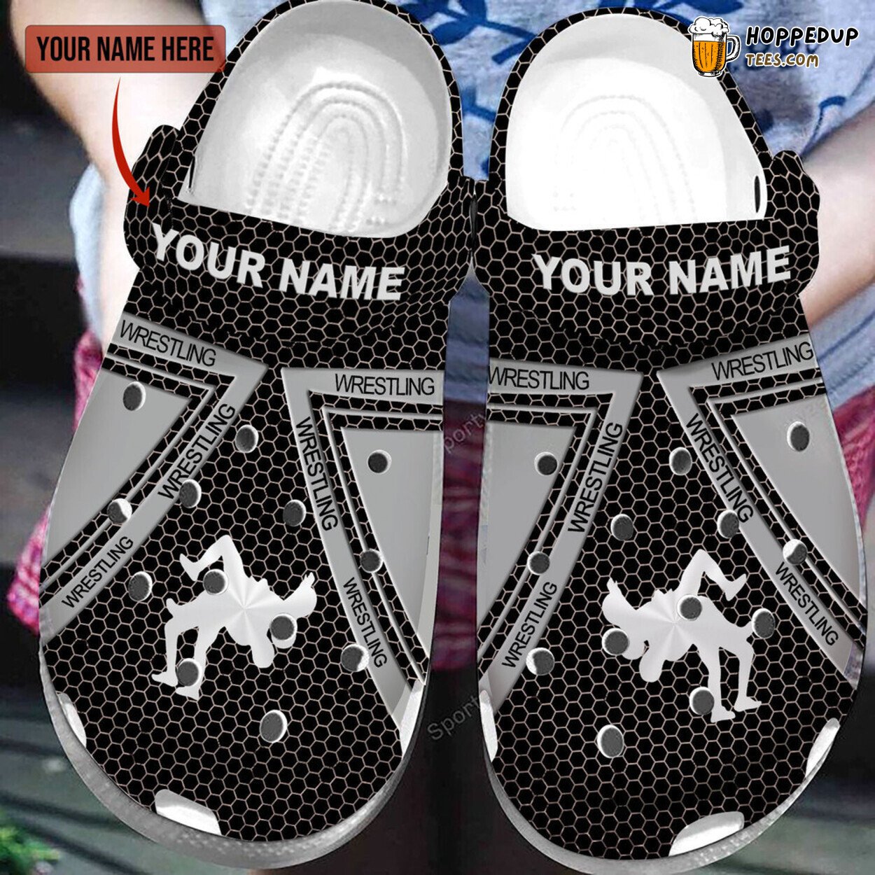 Custom Name Wrestling Steel Black Grey Themed Clogs Shoes