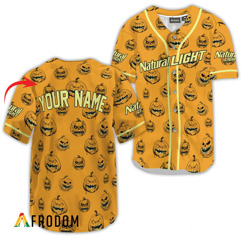 Custom Natural Light Halloween Pumpkin Baseball Jersey HU