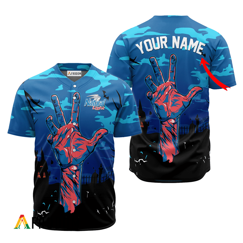 Custom Natural Light Halloween Zombie’S Hand Baseball Jersey HU