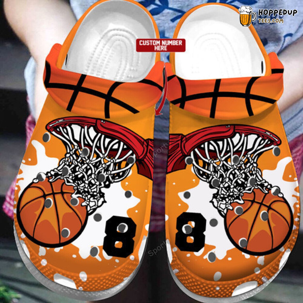 Custom Number Basketball Hoop Watercolor Themed Clogs Shoes