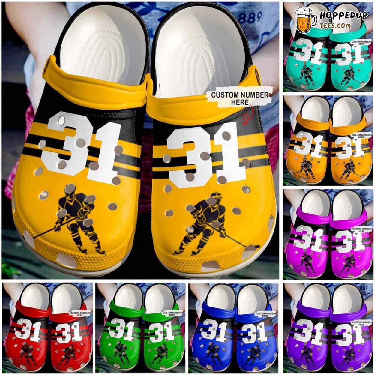 Custom Number Ice Hockey Team Spirit Themed Comfort Clogs Shoes