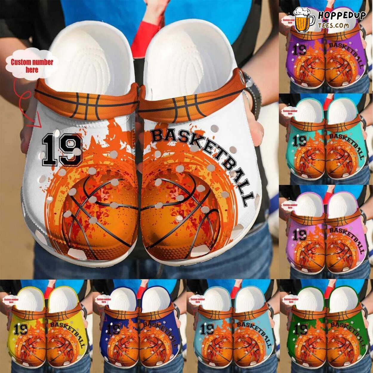 Custom Number Multicolor Basketball Fire Themed Comfortable Clogs