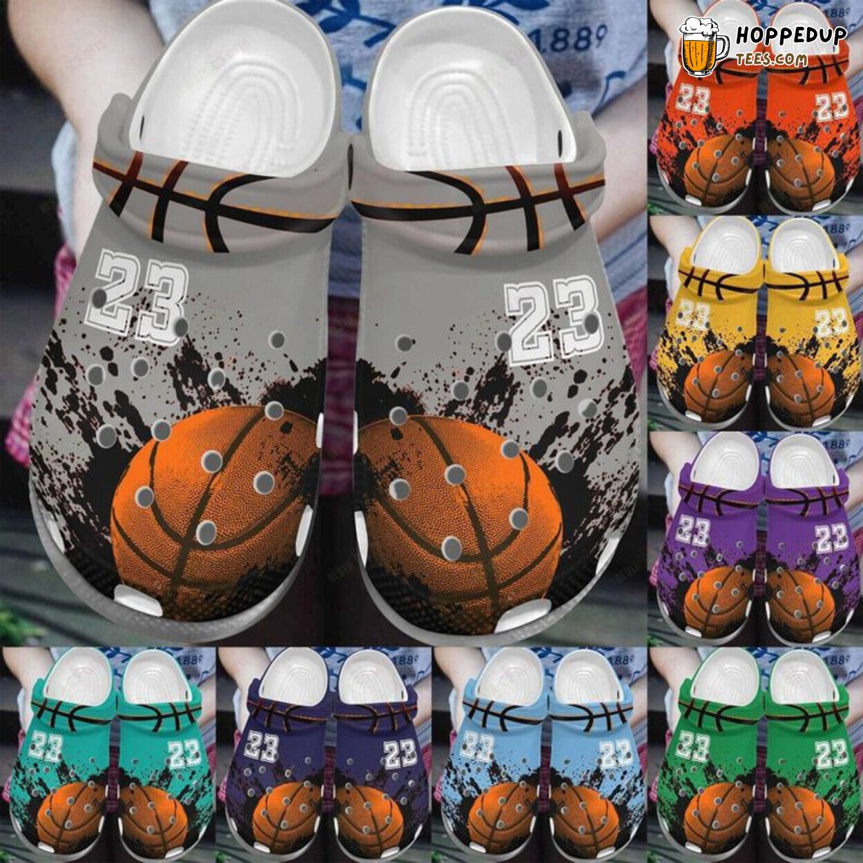 Custom Number Multicolor Basketball Hoops Comfort Clogs Shoes