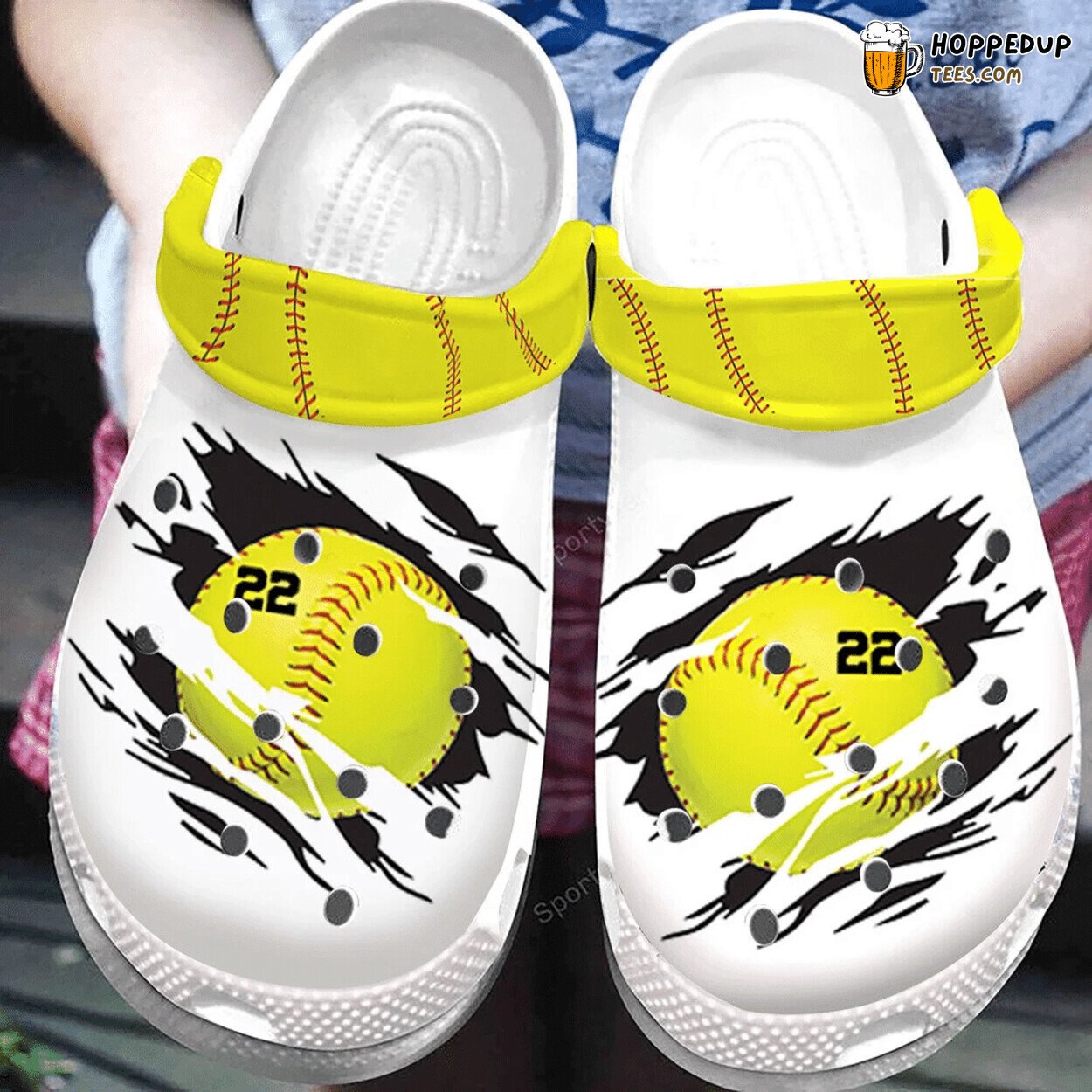 Custom Number Softball Ball White Unique Comfortable Clogs Shoes