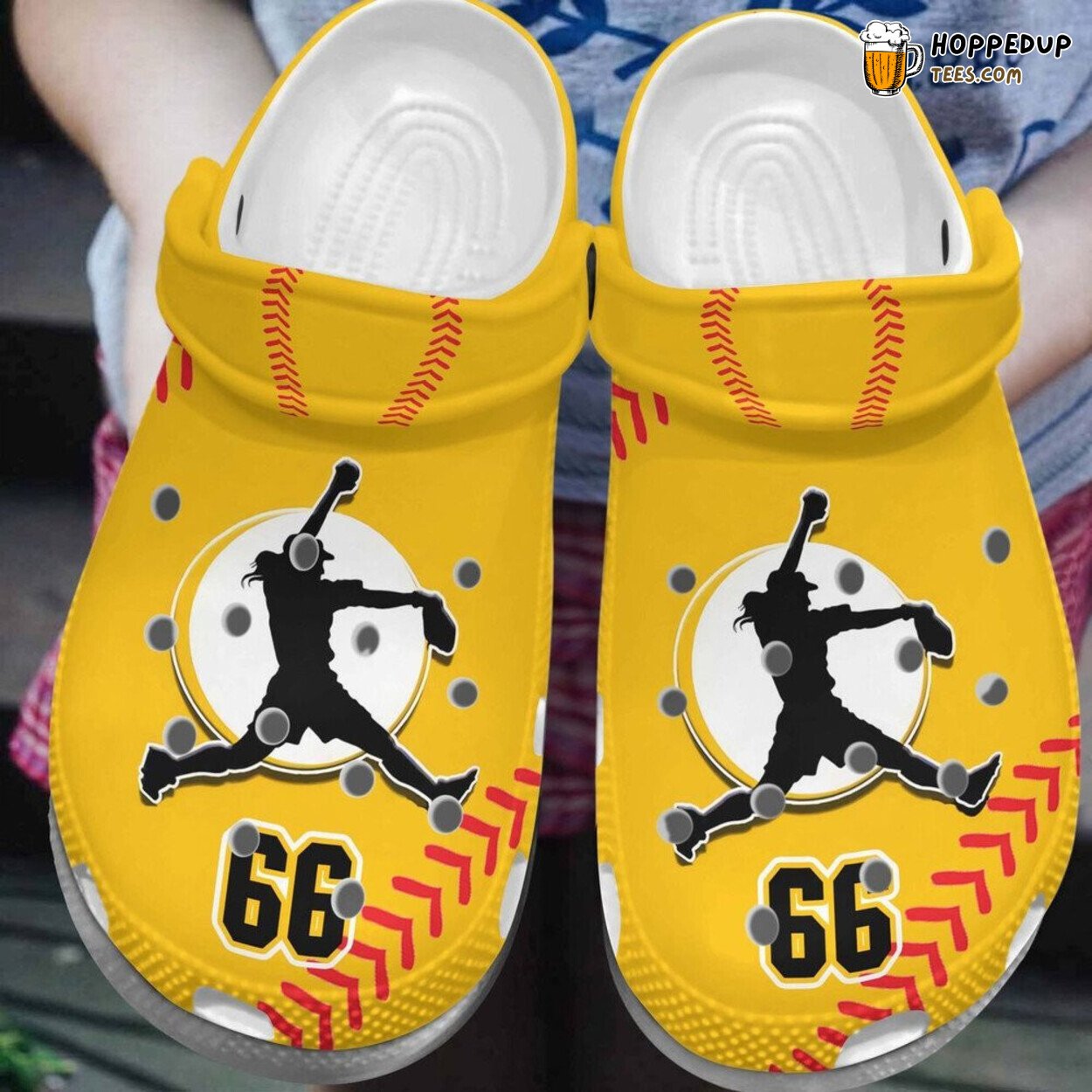 Custom Number Softball Player Yellow Comfortable Clogs Shoes