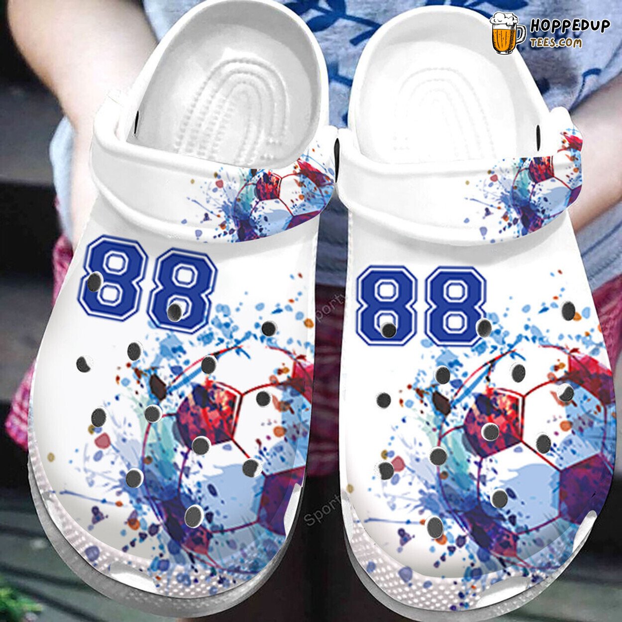 Custom Number Watercolor Soccer Ball Theme Comfortable Clogs Shoes Unique
