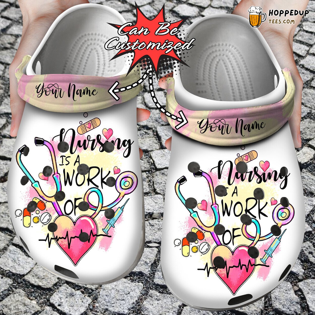 Custom Nursing Work Of Heart Theme Comfortable Clog Shoes