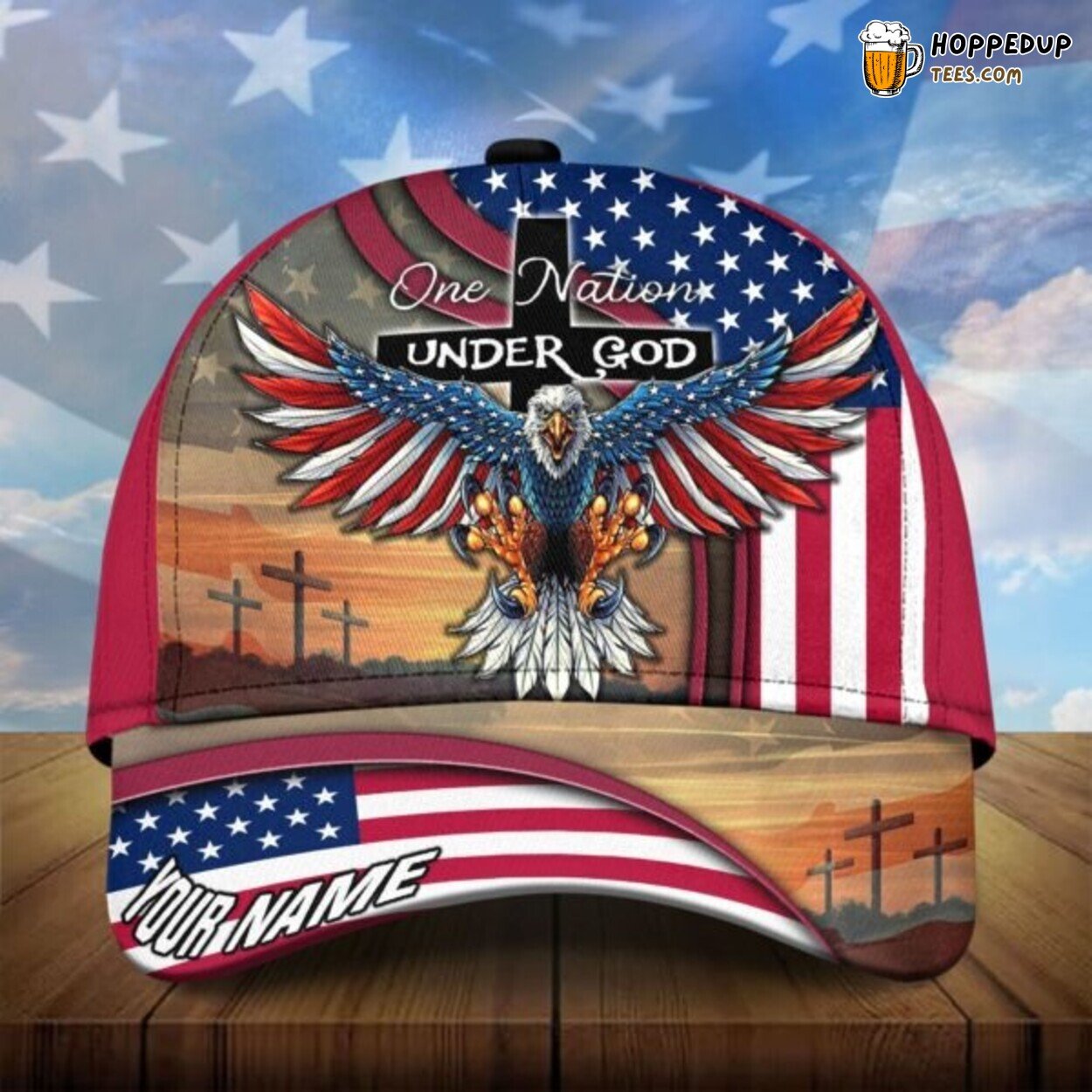 Custom One Nation 3D Baseball Cap Independence Day Eagle American Design Hat