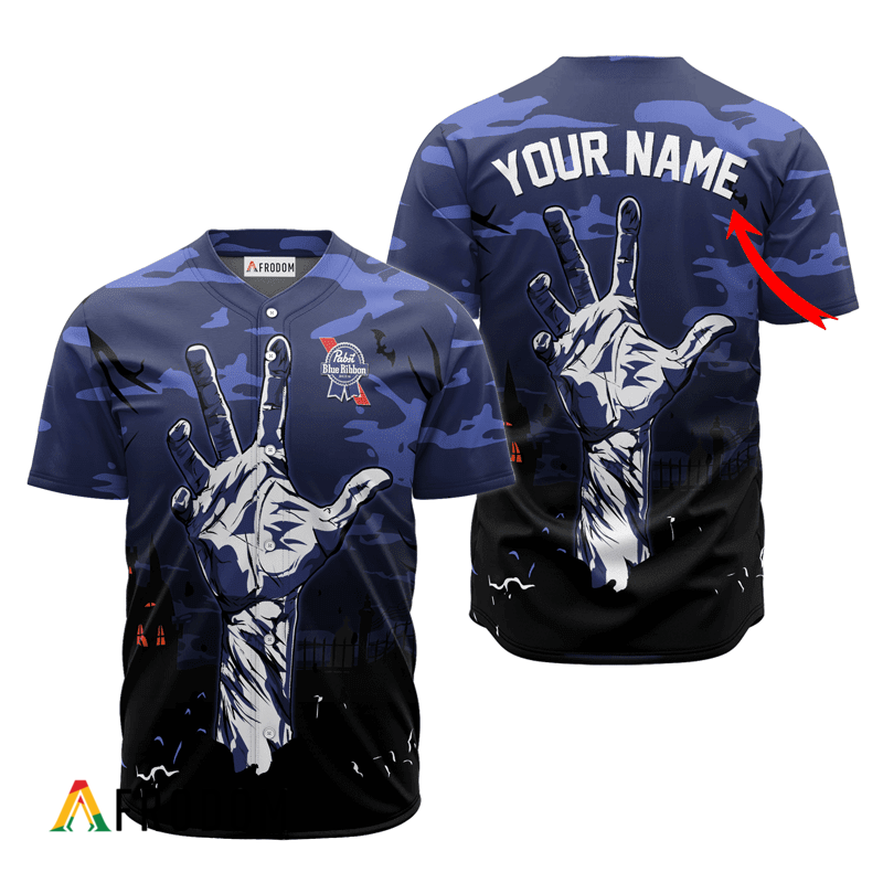 Custom Pabst Blue Ribbon Halloween Zombie’S Hand Baseball Jersey HU
