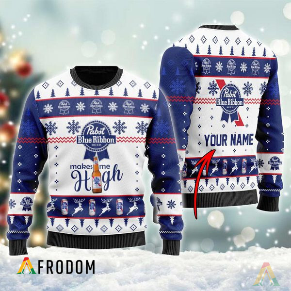 Custom Pabst Blue Ribbon Makes Me High Christmas Ugly Sweater HU