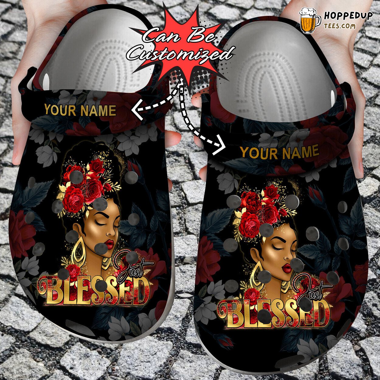Custom Personalized Black Woman Just Blessed Stylish Clog Shoes