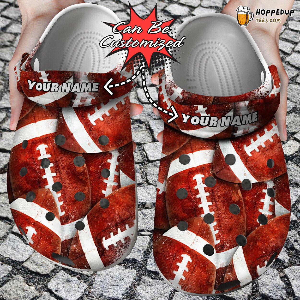 Custom Personalized Football Overlapping Unique Clog Shoes Design
