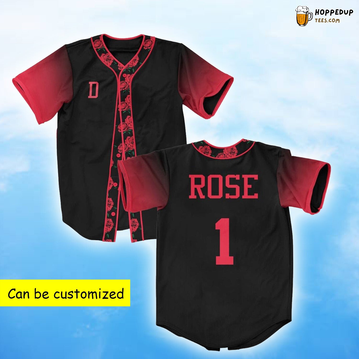 Custom Personalized Rose Art 3D Printed Baseball Jersey Romance