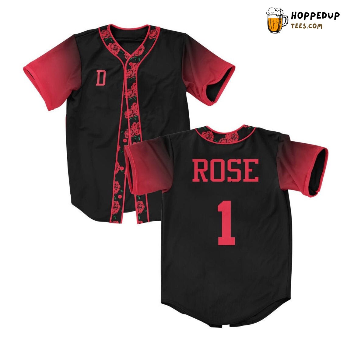 Custom Personalized Rose Art 3D Printed Baseball Jersey Romance