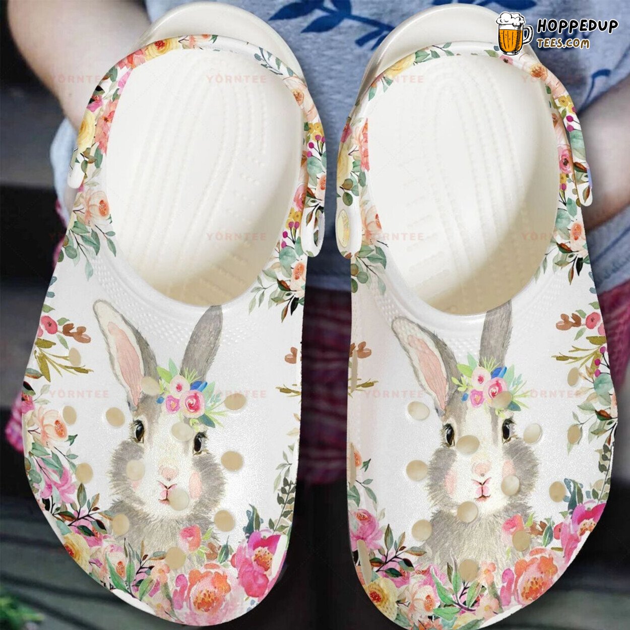 Custom Rabbit Flowers Lover Gift Rubber Comfortable Unique Clogs