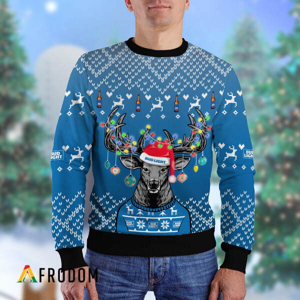 Custom Reindeer Bud Light Christmas Ugly Sweater HU