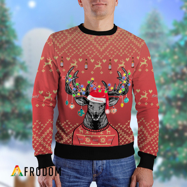 Custom Reindeer Budweiser Christmas Ugly Sweater HU