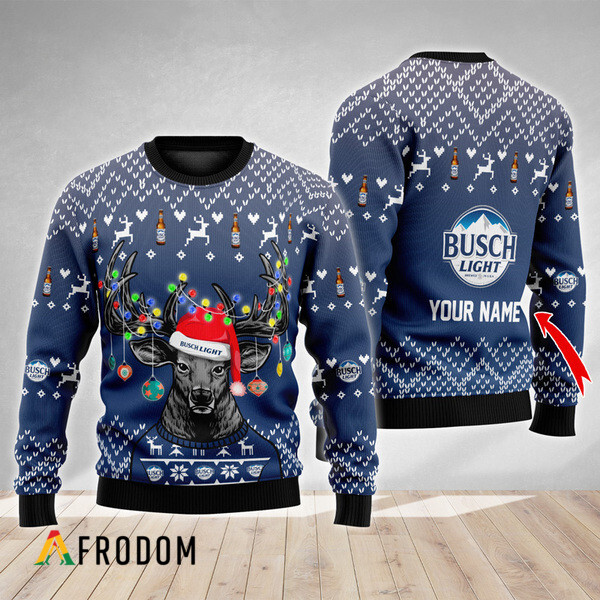 Custom Reindeer Busch Light Christmas Ugly Sweater HU