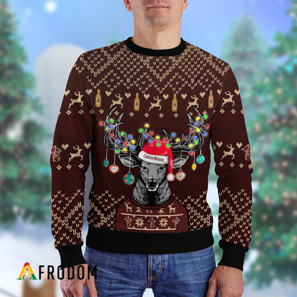 Custom Reindeer Captain Morgan Christmas Ugly Sweater HU