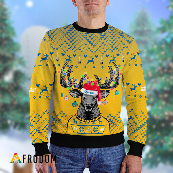 Custom Reindeer Corona Extra Christmas Ugly Sweater HU