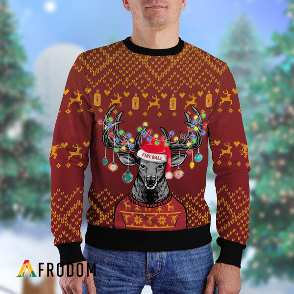 Custom Reindeer Fireball Whisky Christmas Ugly Sweater HU