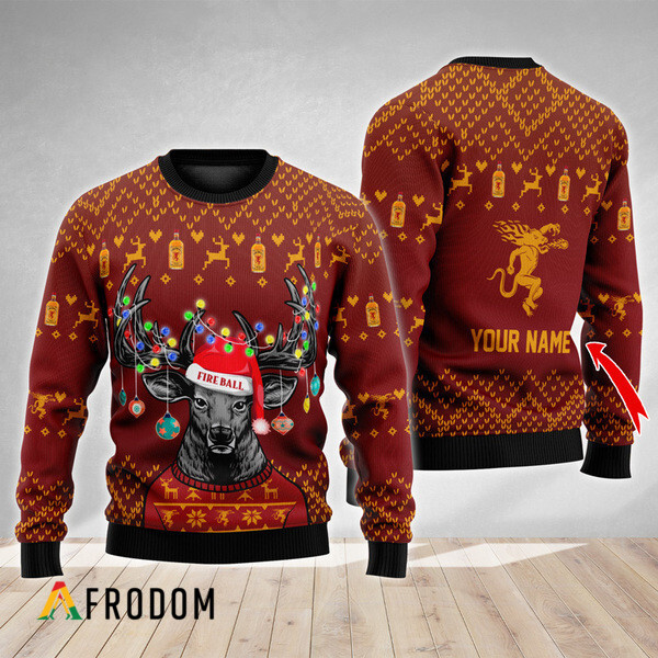 Custom Reindeer Fireball Whisky Christmas Ugly Sweater HU