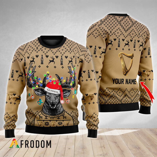 Custom Reindeer Guinness Christmas Ugly Sweater HU