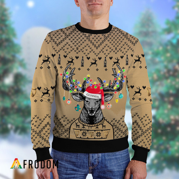 Custom Reindeer Guinness Christmas Ugly Sweater HU