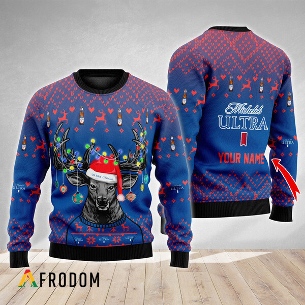 Custom Reindeer Michelob Ultra Christmas Ugly Sweater HU