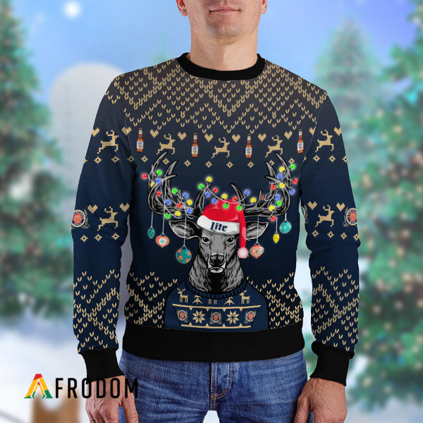 Custom Reindeer Miller Lite Christmas Ugly Sweater HU