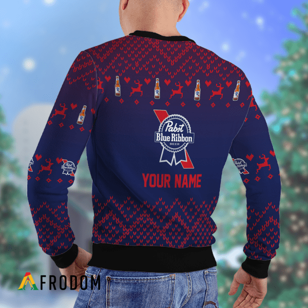Custom Reindeer Pabst Blue Ribbon Christmas Ugly Sweater HU