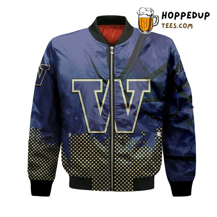 Custom Text Number Purple Gold Bomber Jacket NCAA Washington Huskies Custom Text Number Purple Gold Bomber Jacket NCAA Washington Huskies