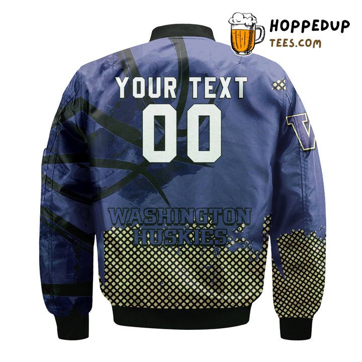 Custom Text Number Purple Gold Bomber Jacket NCAA Washington Huskies
