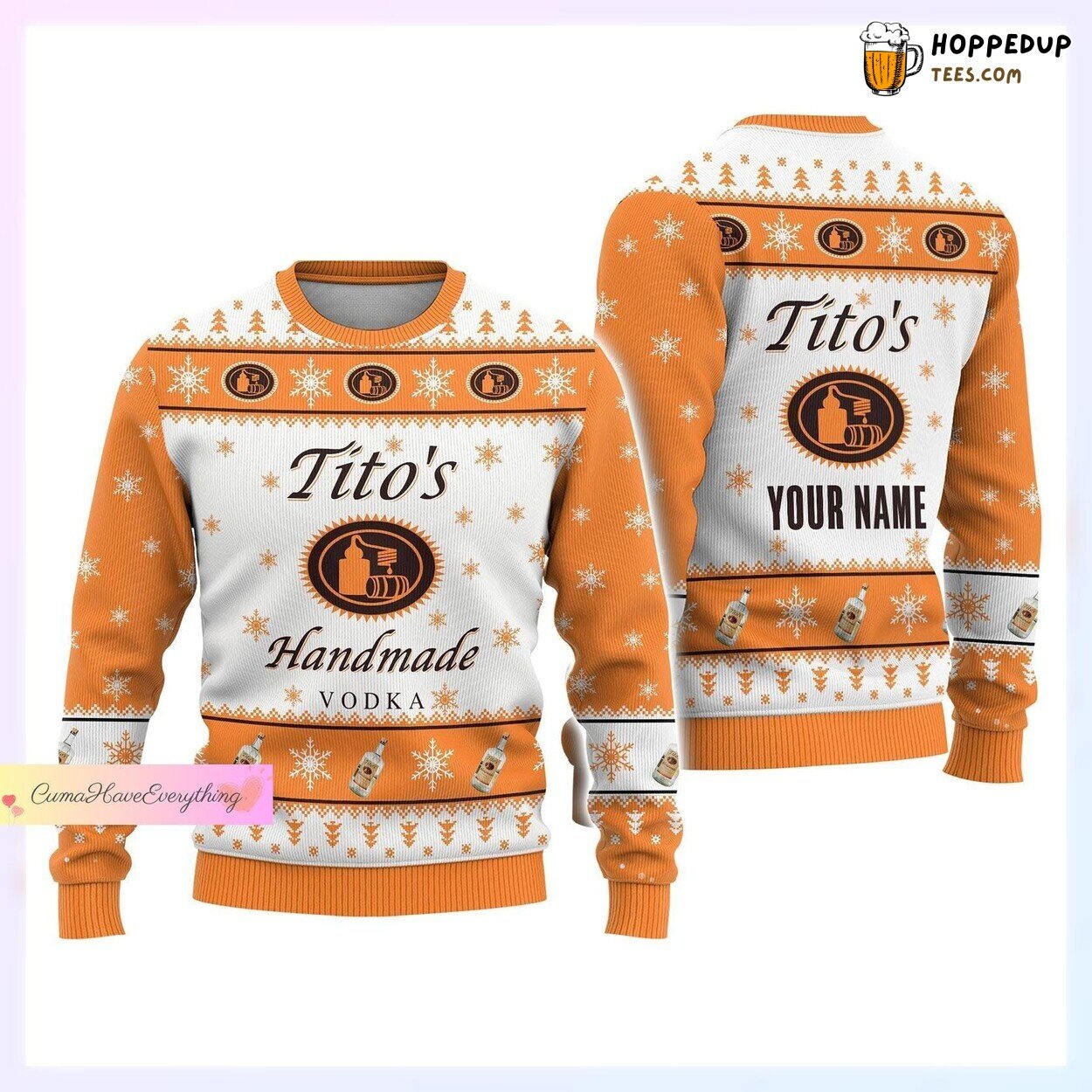 Custom Tito Handmade Ugly Christmas Sweater Vodka Festive Design