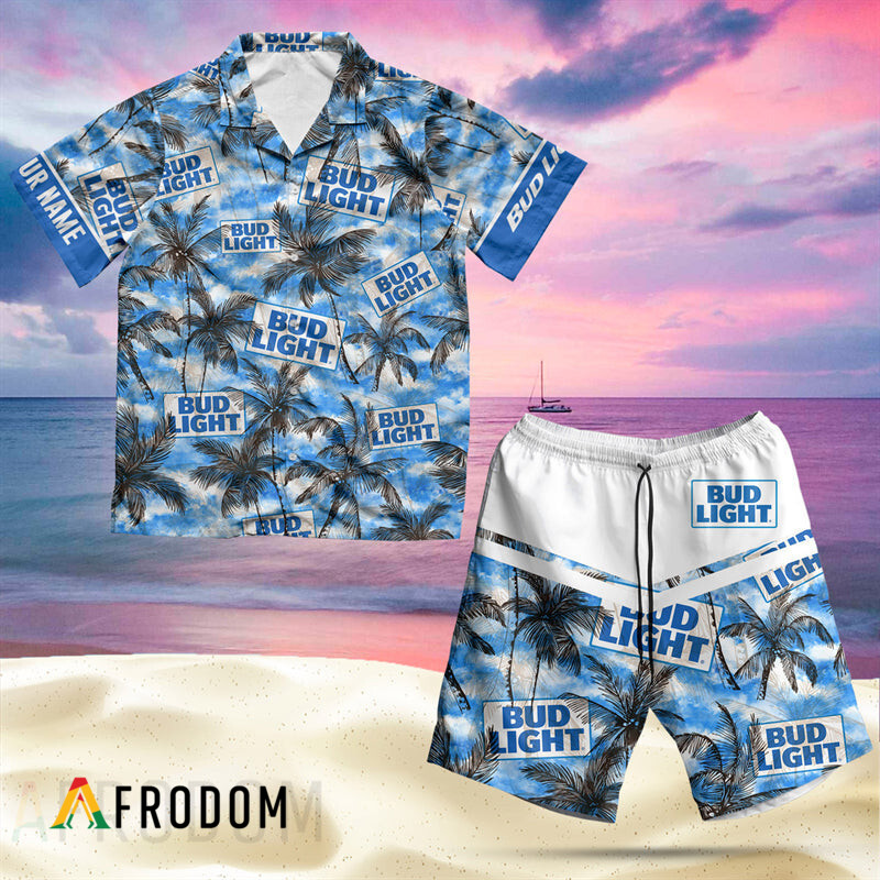 Custom Tropical Bud Light Hawaiian Shirt And Shorts Set HU
