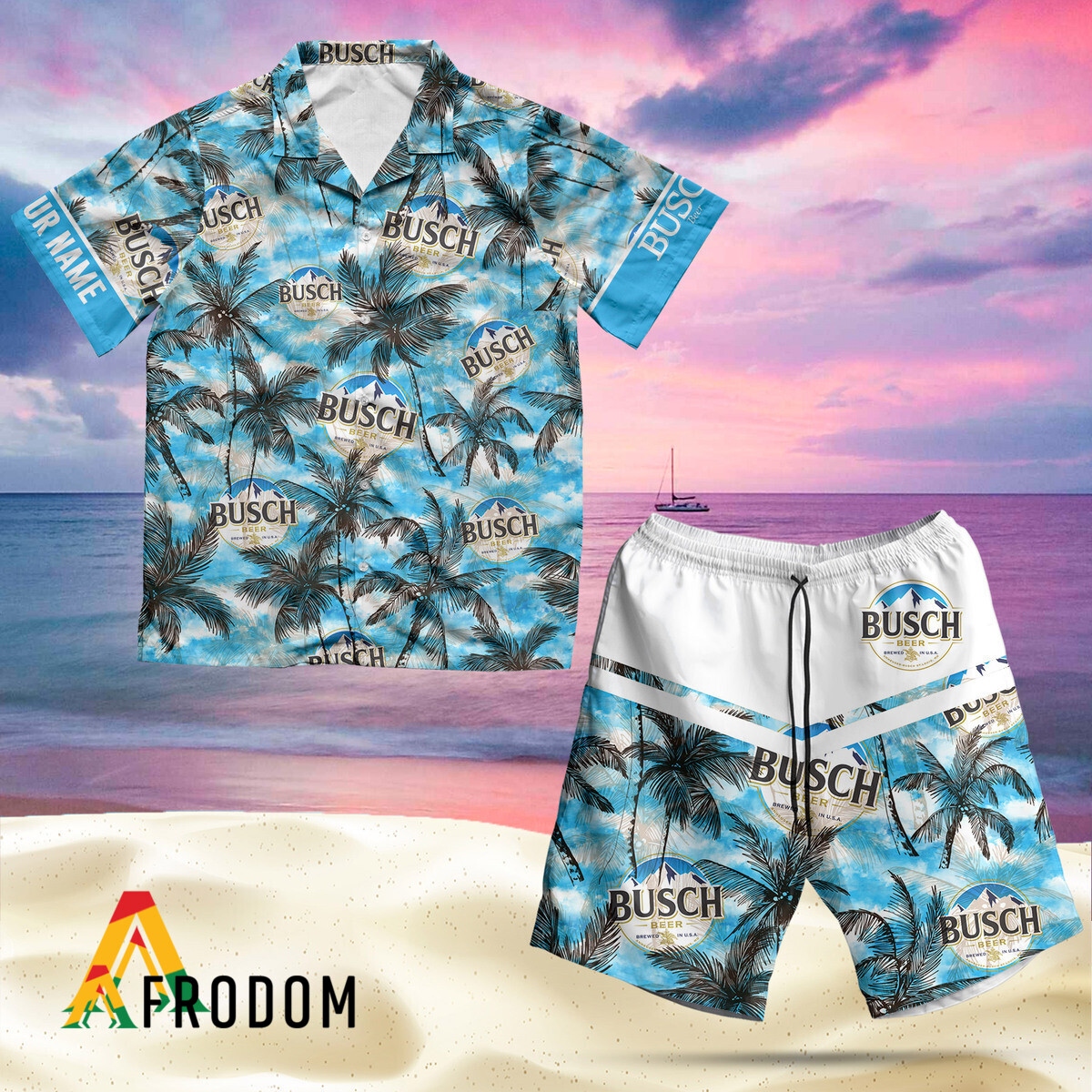 Custom Tropical Busch Beer Hawaiian Shirt And Shorts Set HU